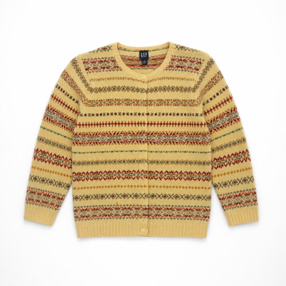 Vintage Gap 100% Lambswool Butter Yellow Aztec Cardigan (3/4 sleeves)